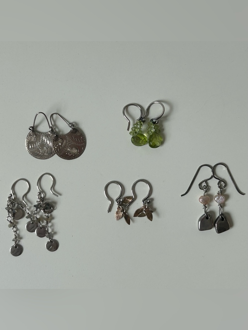 Set of 5 silver earrings with various accents